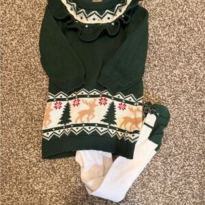 Nicole Miller Green Knit Dress with Festive Pattern